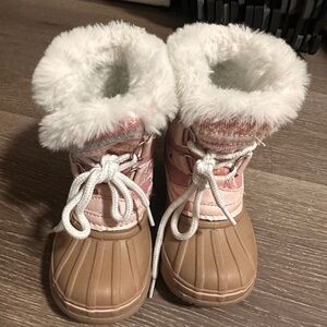 Pink and Brown Fur-Lined Boots